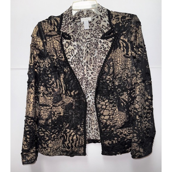 Chico's Jackets & Blazers - Chicos Black Tan Animal Print Blazer Jacket Women's Long Sleeve Boho Whinsigoth